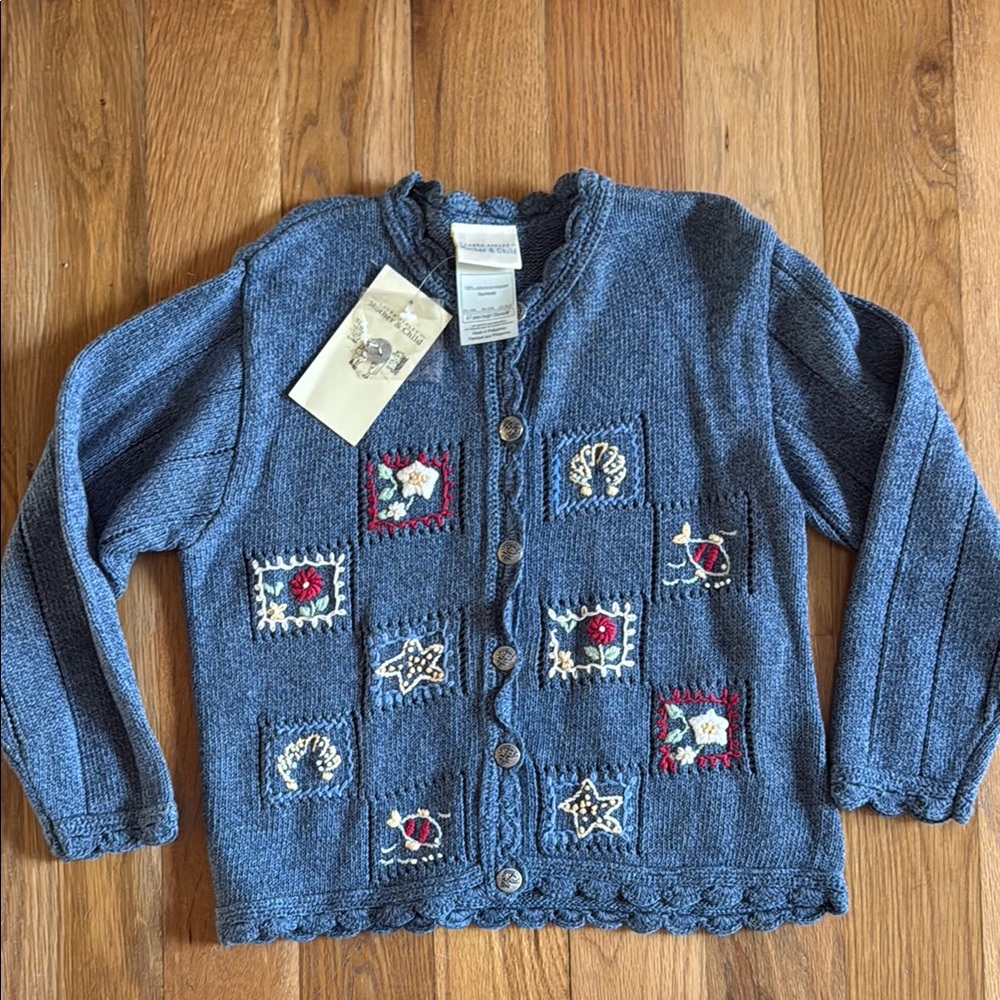 Laura Ashley Vintage Knit Cardigan with Embroidered Accents